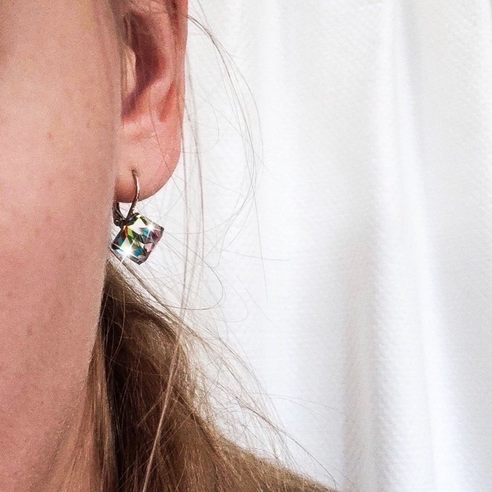 Any 4/$25! Silver Lever Back Multi-Color Crystal Cube Earrings - Picture 6 of 8